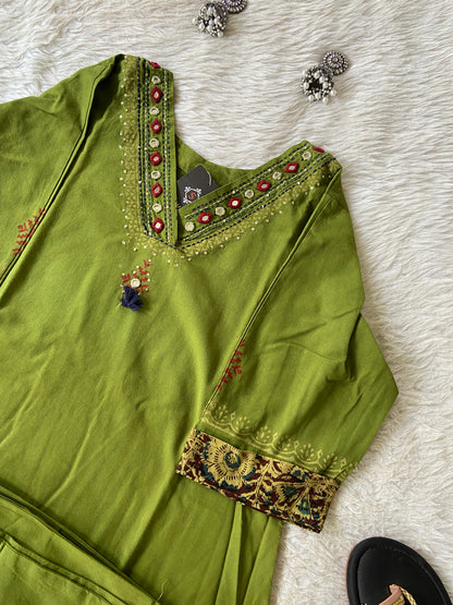 Mirror Work Aline Cotton Kurti And Palazzo (Gamthi Pair). Cotton Kurti Sets For Women Online India. Shop the Latest Festive Summer Collection at Shivani Designer Kurti.