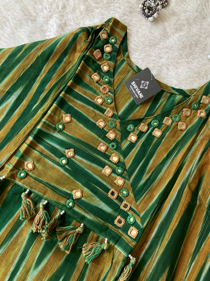 Ikkat Print Cotton Aline Kurti With Palazzo. Cotton Kurti Sets For Women Online India. Shop the Latest Festive Summer Collection at Shivani Designer Kurti.