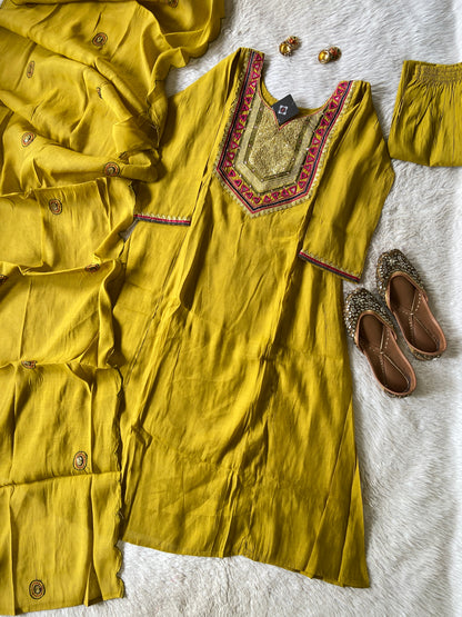 Mirror Work Aline Kurti Palazzo And Dupatta. Silk Suit Sets For Women Online India. Shop the Latest Festive Summer Collection at Shivani Designer Kurti.