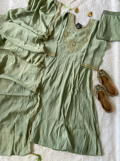 Embroidery Work Aline Kurti, Palazzo And Dupatta. Silk Suit Sets For Women Online India. Shop the Latest Festive Summer Collection at Shivani Designer Kurti.