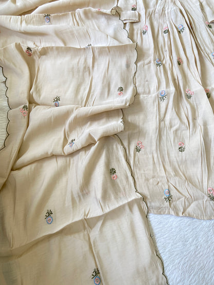Mirror Work V-Neck With Flower Work Embroidery, Aline Kurti (Full Lining) With Pant And Dupatta. Silk Suit Sets For Women Online India. Shop the Latest Festive Summer Collection at Shivani Designer Kurti.