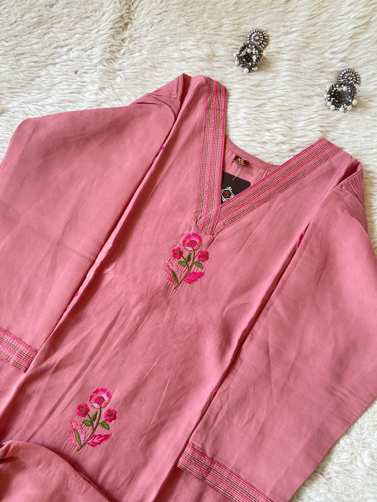 Embroidery Work Roman Silk Aline Kurti With Palazzo. Silk Kurti Sets For Women Online India. Shop the Latest Festive Summer Collection at Shivani Designer Kurti.