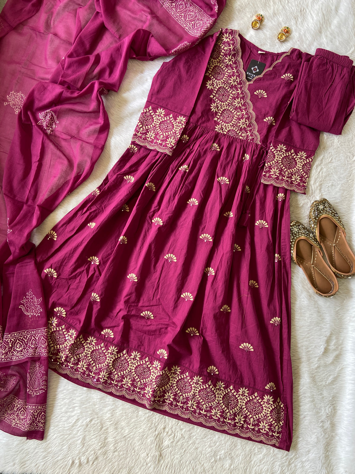 Cotton Anarkali Kurti, Pant And Dupatta. Cotton Suits Sets For Women Online India. Shop the Latest Festive Summer Collection at Shivani Designer Kurti.