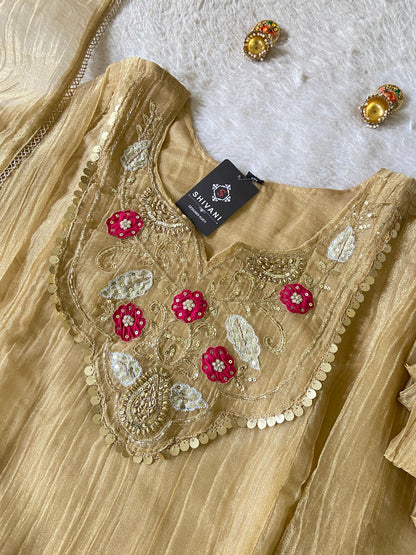 Premium Designer Crush Glass Tissue Elegant Minimal Handwork Aline Suit. Silk Suit Sets For Women Online India. Shop the Latest Festive Summer Collection at Shivani Designer Kurti.