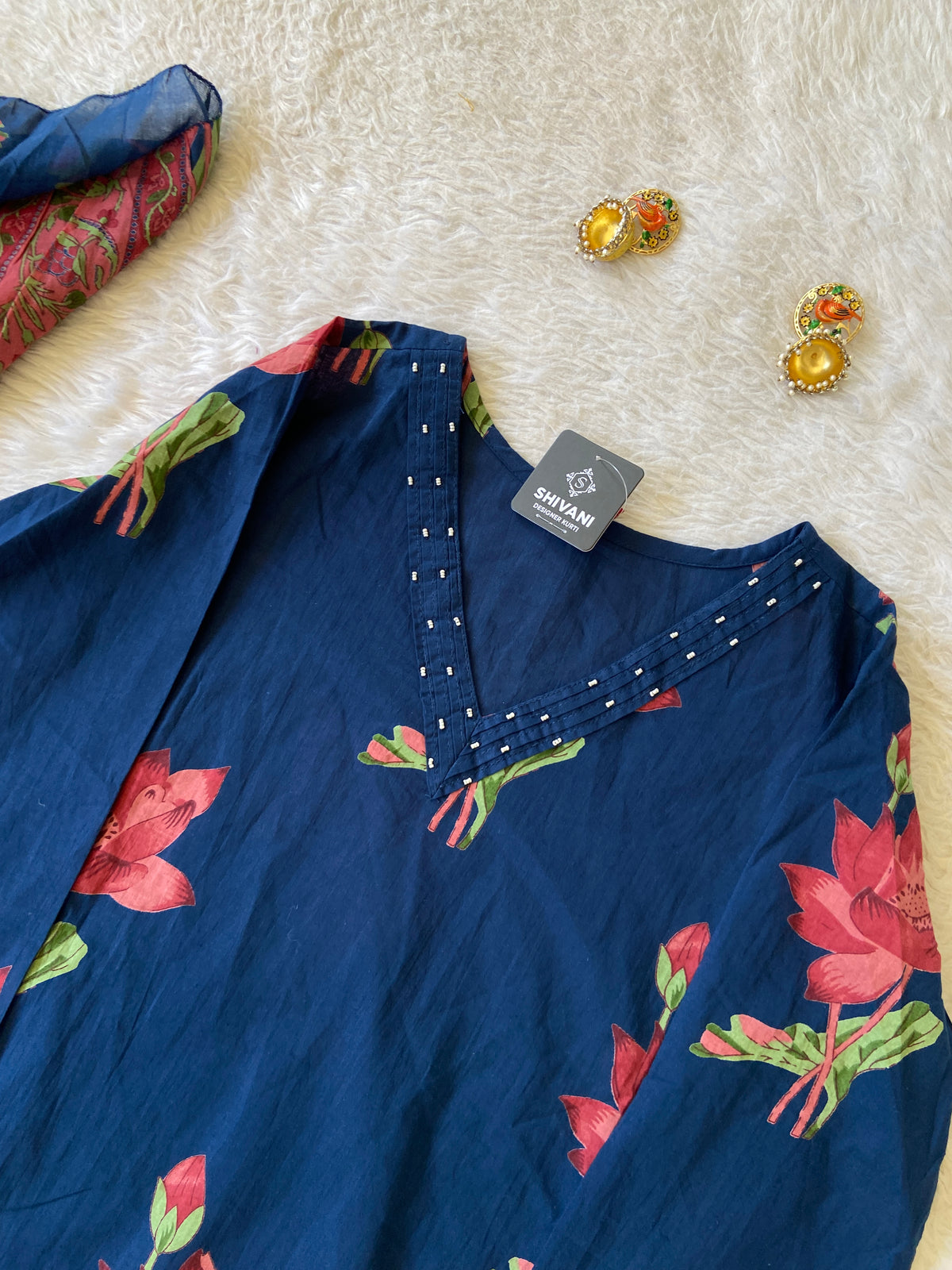 Gopi Dress. Printed Cotton Short Kurti With Skirt And Dupatta. Cotton Suit Sets For Women Online India. Shop the Latest Festive Summer Collection at Shivani Designer Kurti.