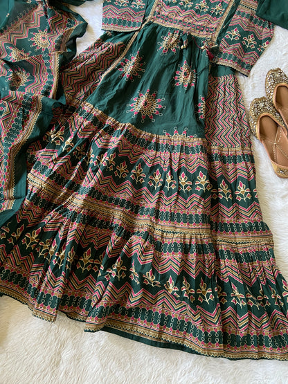 Jaipuri Cotton Anarkali Kurti With Pant And Dupatta. Cotton Suit Sets For Women Online India. Shop the Latest Festive Summer Collection at Shivani Designer Kurti.
