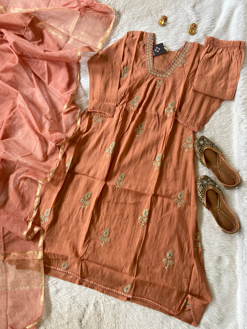 Designer Aline Kurti Palazzo And Dupatta. Silk Suit Sets For Women Online India. Shop the Latest Festive Summer Collection at Shivani Designer Kurti.