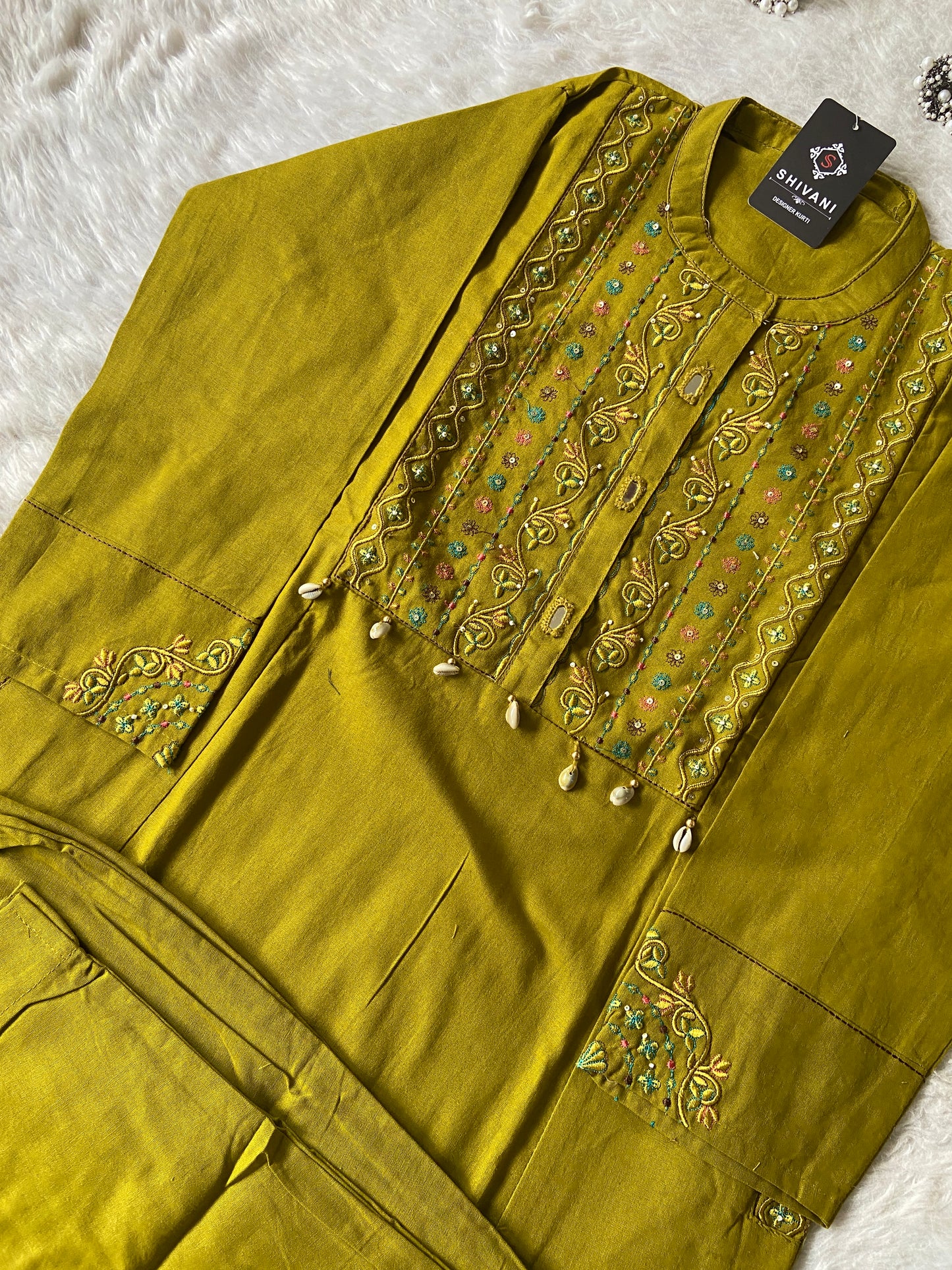 EmbroideryWork In Neck, Cotton Aline Kurti With Palazzo. Cotton Aline Kurti Sets For Women Online India. Shop the Latest Festive Summer Collection at Shivani Designer Kurti.