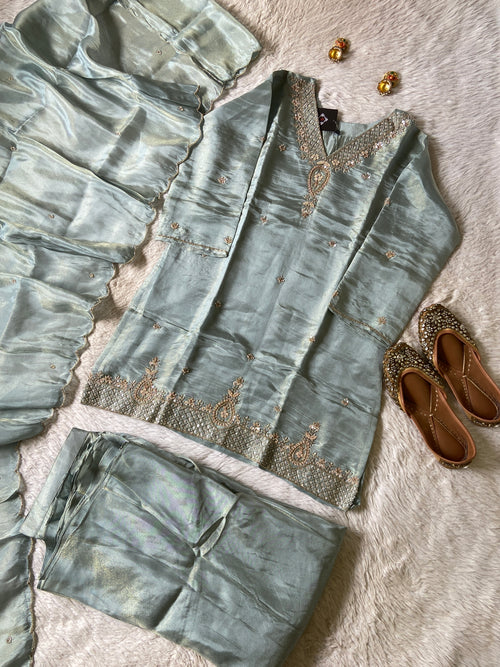 Premium Short Kurti Suit. Tissue Shimmer Short Kurti With Full Flair Palazzo And Dupatta. Silk Suit Sets For Women Online India. Shop the Latest Festive Summer Collection at Shivani Designer Kurti.