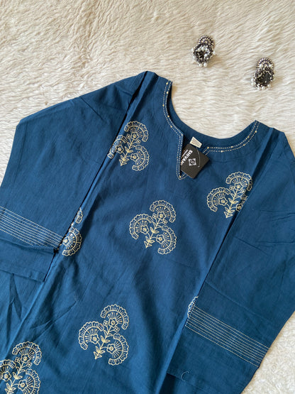 Embroidery Work Cotton Straight Kurti With Palazzo. Cotton Kurti Sets For Women Online India. Shop the Latest Festive Summer Collection at Shivani Designer Kurti.