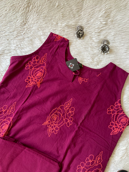 Embroidery Work Sleeveless Cotton Aline Kurti And Palazzo. Cotton Kurti Sets For Women Online India. Shop the Latest Festive Summer Collection at Shivani Designer Kurti.