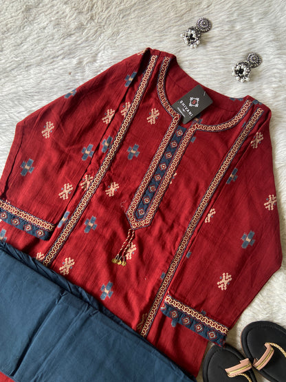 Linen Cotton Aline With Cut Kurti And Palazzo. Cotton Aline Kurti Sets For Women Online India. Shop the Latest Festive Summer Collection at Shivani Designer Kurti.