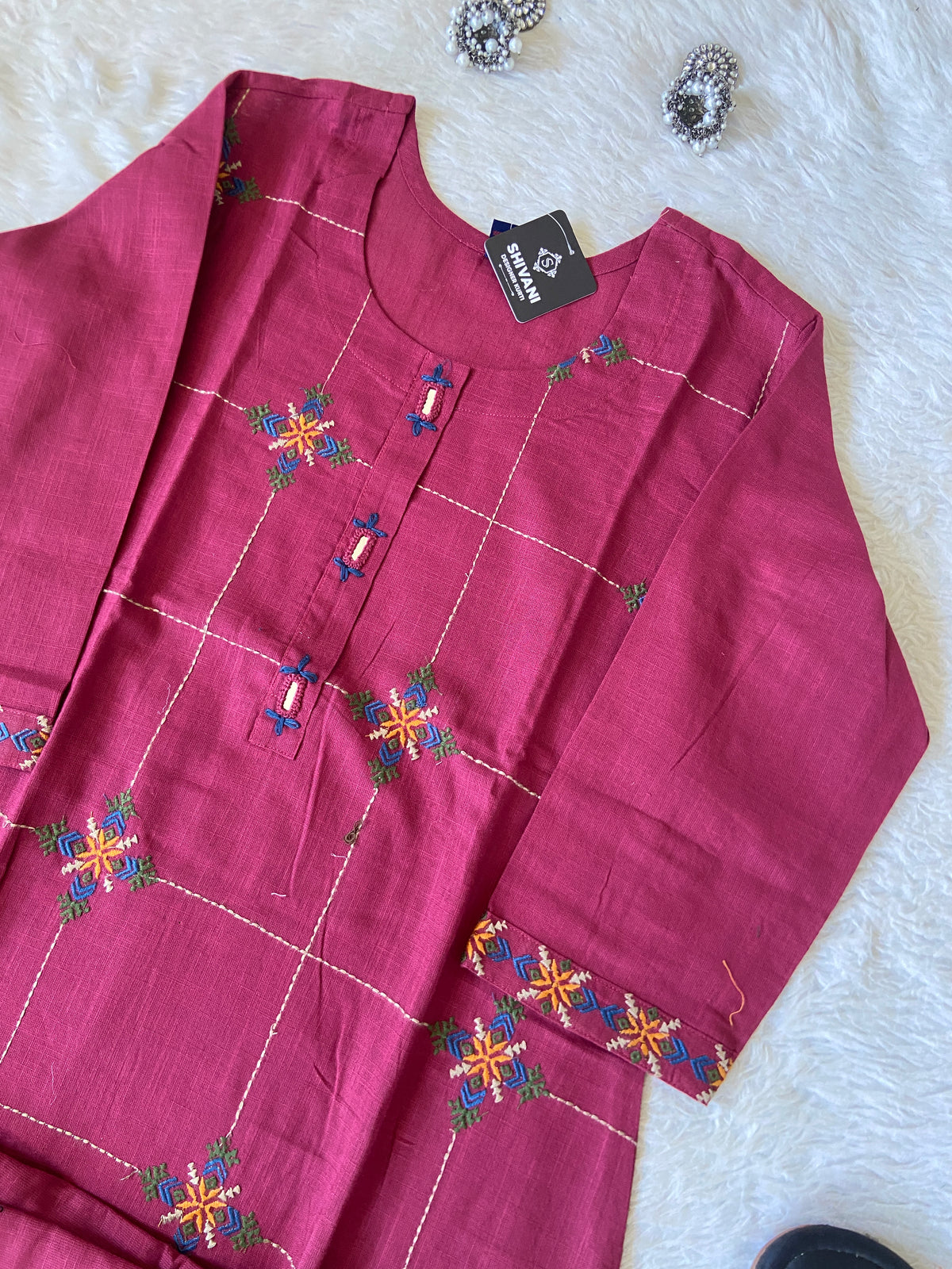 Embroidery Work Cotton Straight Cut Kurti With Palazzo. Cotton Kurti Sets For Women Online India. Shop the Latest Festive Summer Collection at Shivani Designer Kurti.