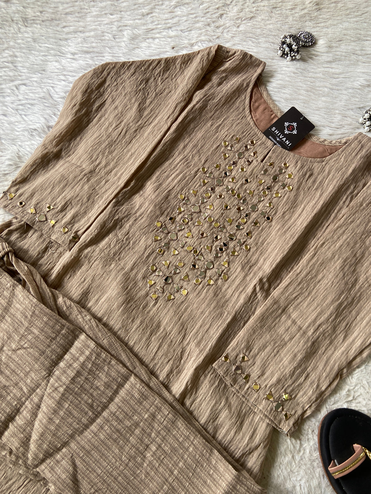 Mirror Work Aline Kurti And Palazzo. Aline Kurti Sets For Women Online India. Shop the Latest Festive Summer Collection at Shivani Designer Kurti.