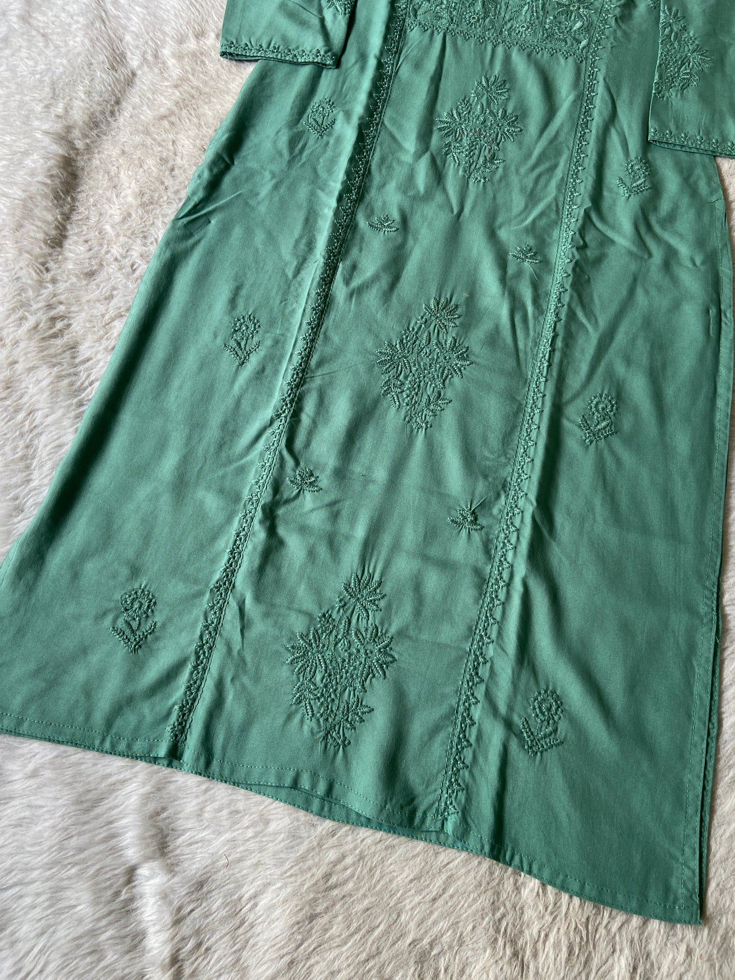 Rayon Straight Lucknowi Chikankari Long Kurti. Rayon Kurti For Women online India. Shop the Latest Festive Summer Collection at Shivani Designer Kurti.