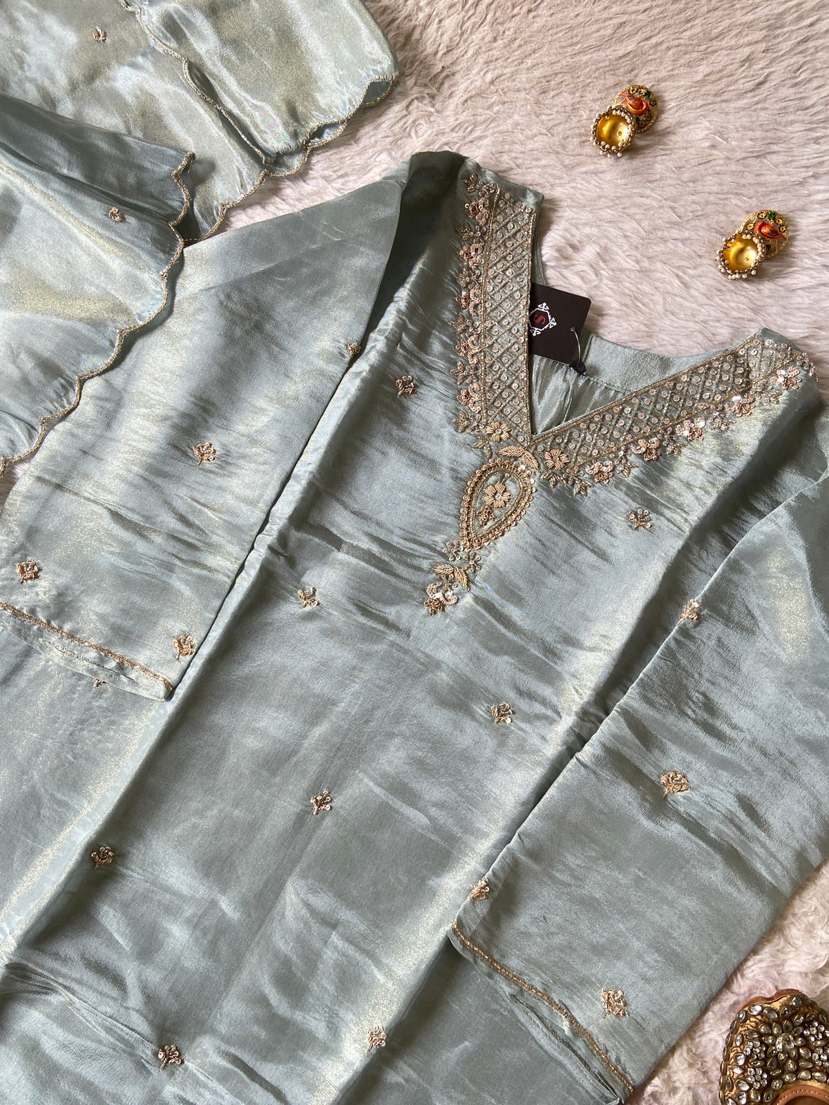 Premium Short Kurti Suit. Tissue Shimmer Short Kurti With Full Flair Palazzo And Dupatta. Silk Suit Sets For Women Online India. Shop the Latest Festive Summer Collection at Shivani Designer Kurti.