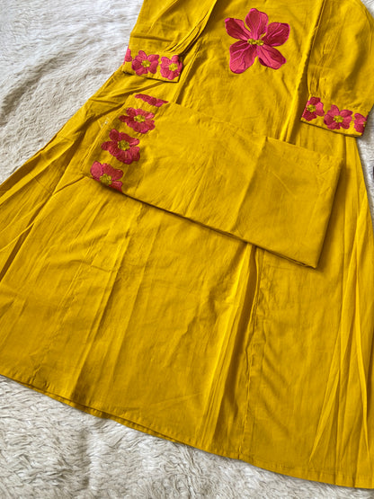 Flower Embroidery Work Cotton Aline Kurti With Palazzo. Cotton Kurti Sets For Women Online India. Shop the Latest Festive Summer Collection at Shivani Designer Kurti.