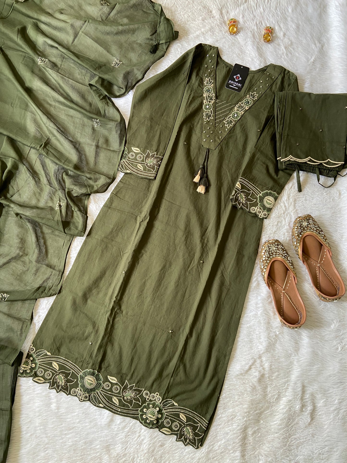 V-neck Style Embroidery Work Cotton Straight Kurtis With Palazzo And Dupatta.. Cotton Suit Sets For Women Online India. Shop the Latest Festive Summer Collection at Shivani Designer Kurti.