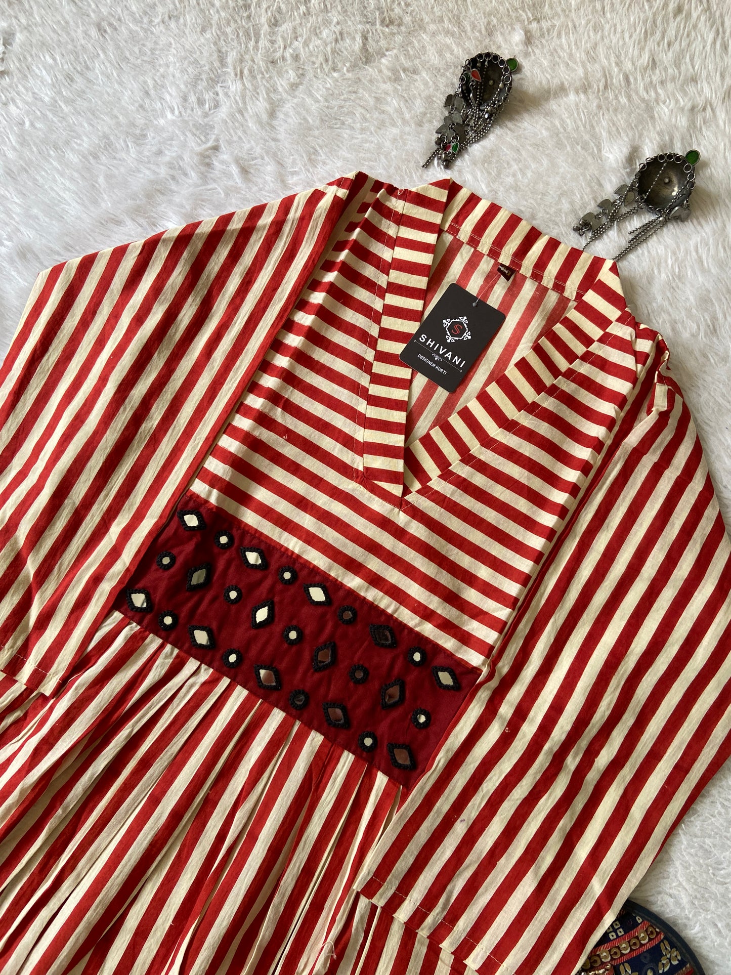 Cotton Midi, Cotton Aline Kurti With Mirror Work (Gamthi Kurti). Cotton Kurti For Women online India. Shop the Latest Festive Summer Collection at Shivani Designer Kurti.