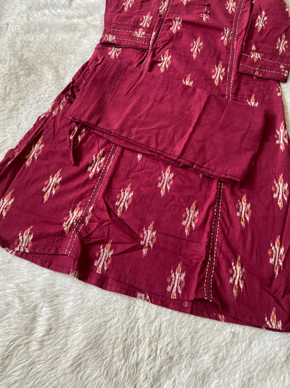 Ikkat Print, Cotton Aline Kurti With Palazzo. Cotton Kurti Sets For Women Online India. Shop the Latest Festive Summer Collection at Shivani Designer Kurti.