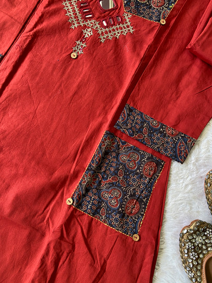 Cotton Hand Work Aline Kurti With Plain Palazzo And Printed Dupatta (Gamthi Pair). Cotton Suit Sets For Women Online India. Shop the Latest Festive Summer Collection at Shivani Designer Kurti.