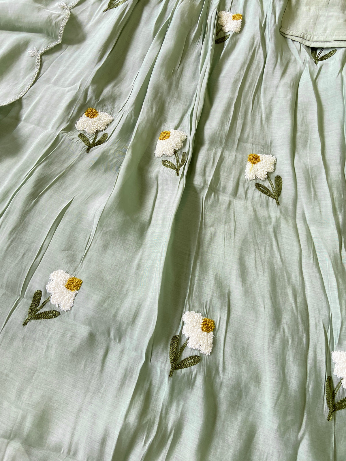 Mirror Work V-Neck With Flower Work Embroidery, Aline Kurti (Full Lining) With Pant And Dupatta. Silk Suit Sets For Women Online India. Shop the Latest Festive Summer Collection at Shivani Designer Kurti.