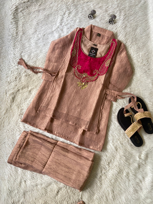 Premium Salsa Fabric Kurti With Palazzo. Salsa Fabric Kurti Sets For Women Online India. Shop the Latest Festive Summer Collection at Shivani Designer Kurti.