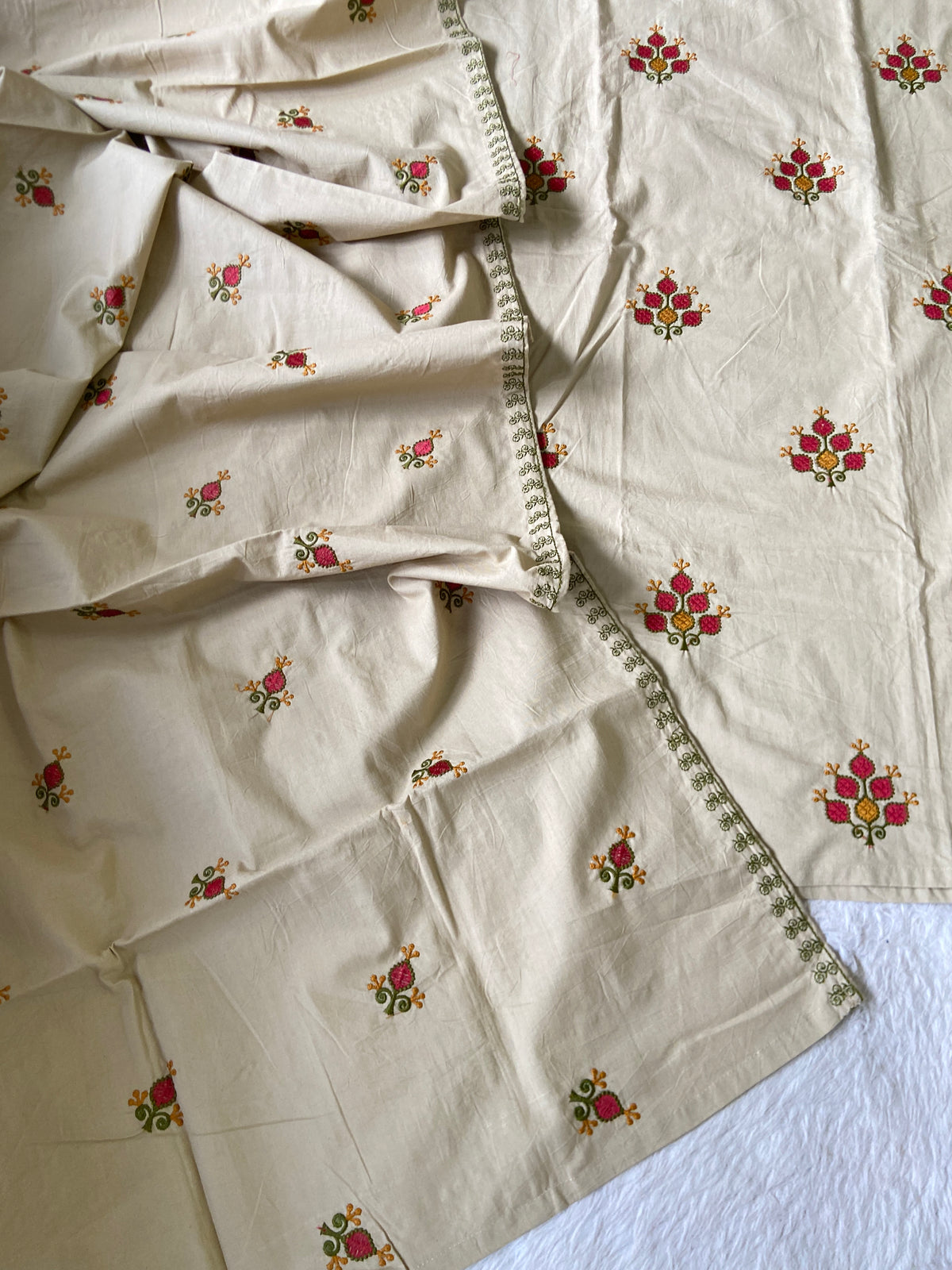 Embroidery Work Cotton Sleeveless (3/4th Attached) Aline Kurti, Palazzo And Dupatta. Cotton Suits Sets For Women Online India. Shop the Latest Festive Summer Collection at Shivani Designer Kurti.