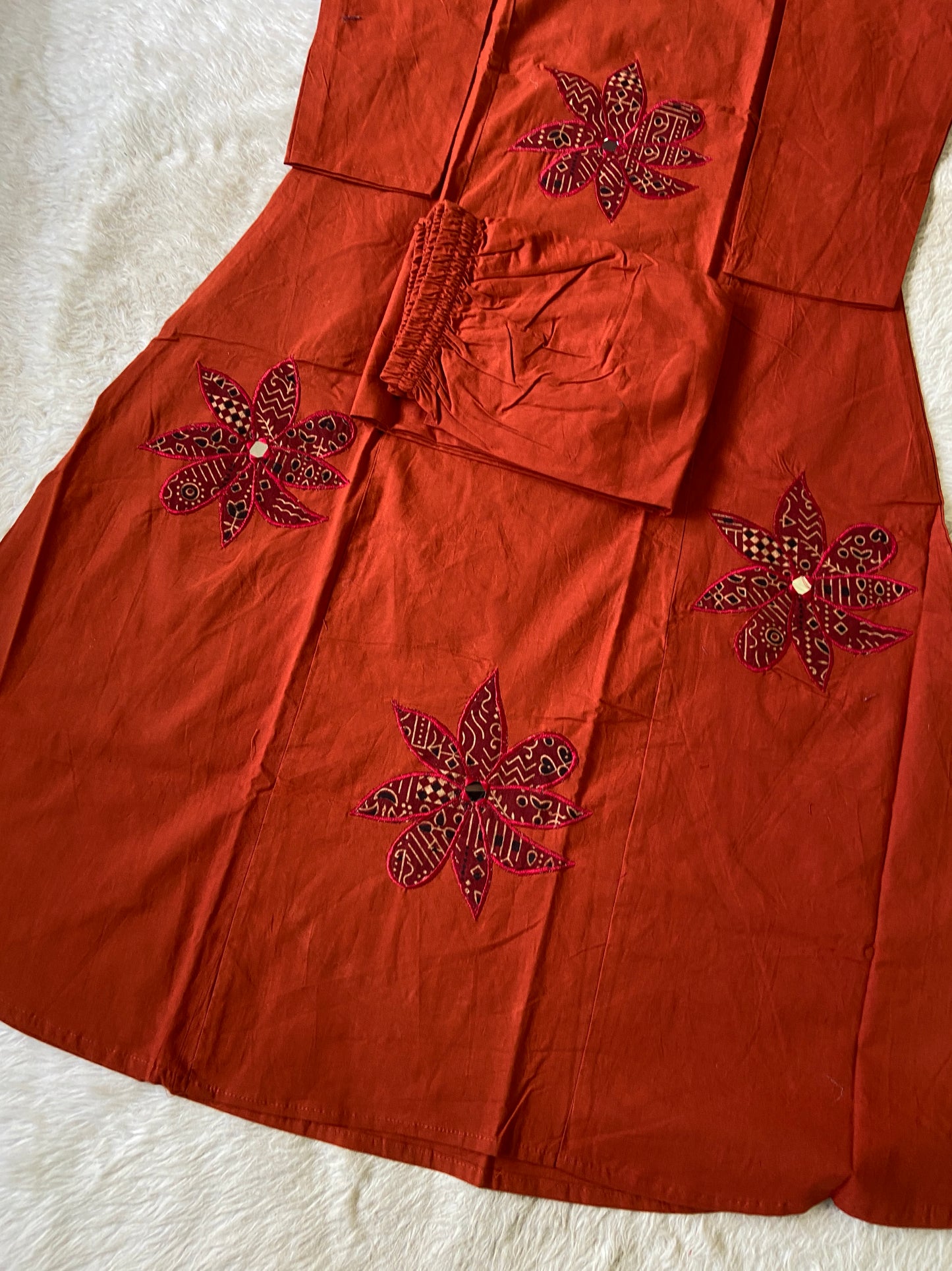 Real Mirror Work In Neck With Aplic Work Cotton Aline Kurti With Palazzo. Cotton Aline Kurti Sets For Women Online India. Shop the Latest Festive Summer Collection at Shivani Designer Kurti.
