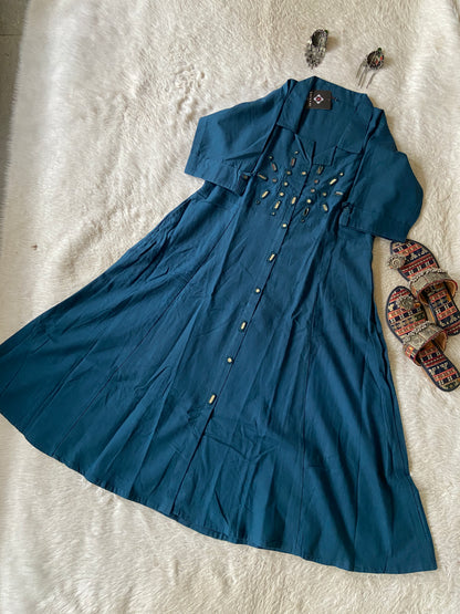 Mirror Work Cotton Midi, Cotton Aline Kurti With Mirror Work. Cotton Kurti For Women online India. Shop the Latest Festive Summer Collection at Shivani Designer Kurti.