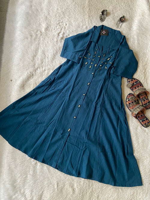 Mirror Work Cotton Midi, Cotton Aline Kurti With Mirror Work. Cotton Kurti For Women online India. Shop the Latest Festive Summer Collection at Shivani Designer Kurti.