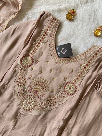 Embroidery Work Aline Kurti, Palazzo And Dupatta. Silk Suit Sets For Women Online India. Shop the Latest Festive Summer Collection at Shivani Designer Kurti.