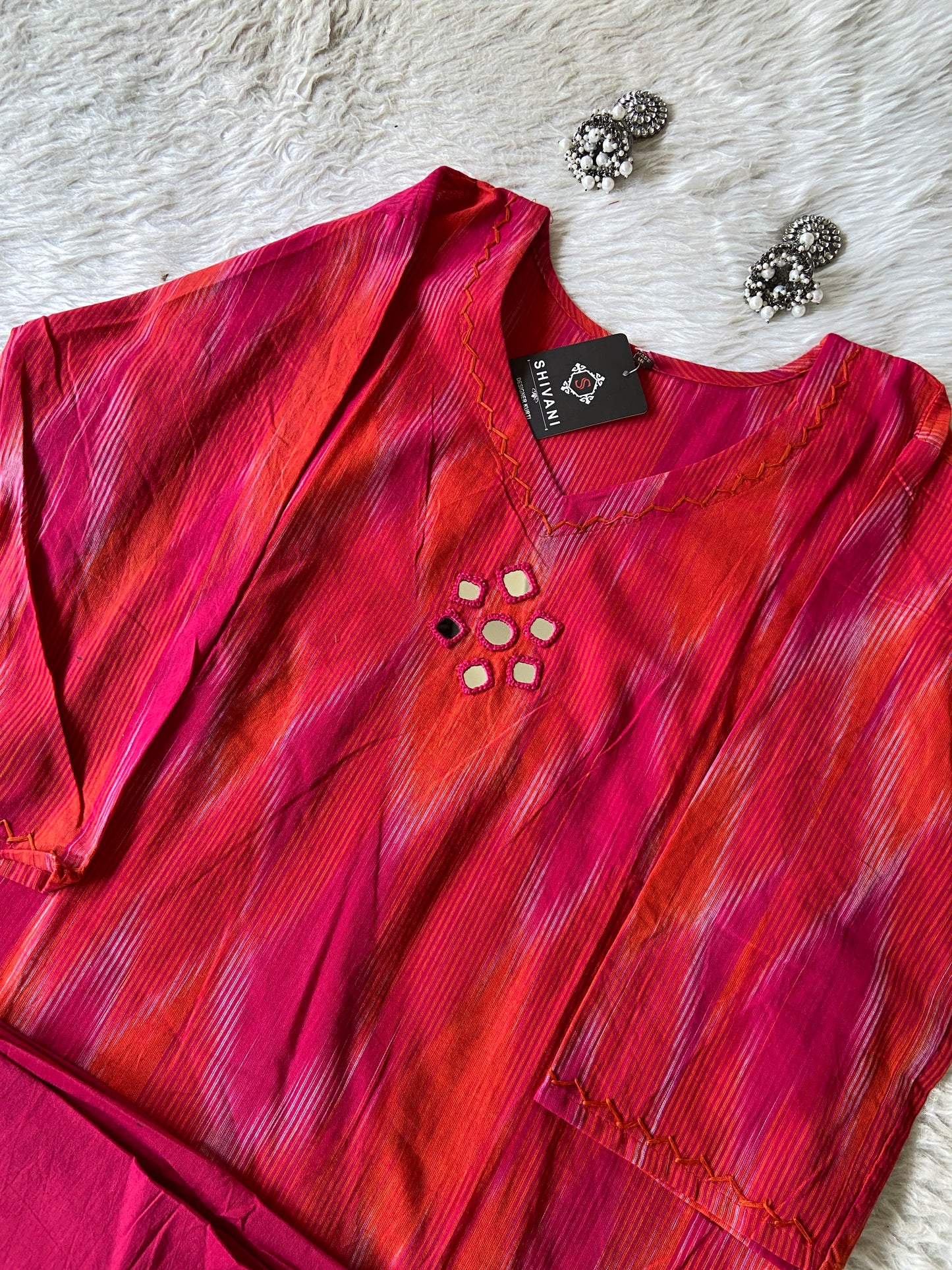 Ikkat Print Cotton Aline Kurti With Palazzo. Cotton Aline Kurti Sets For Women Online India. Shop the Latest Festive Summer Collection at Shivani Designer Kurti.