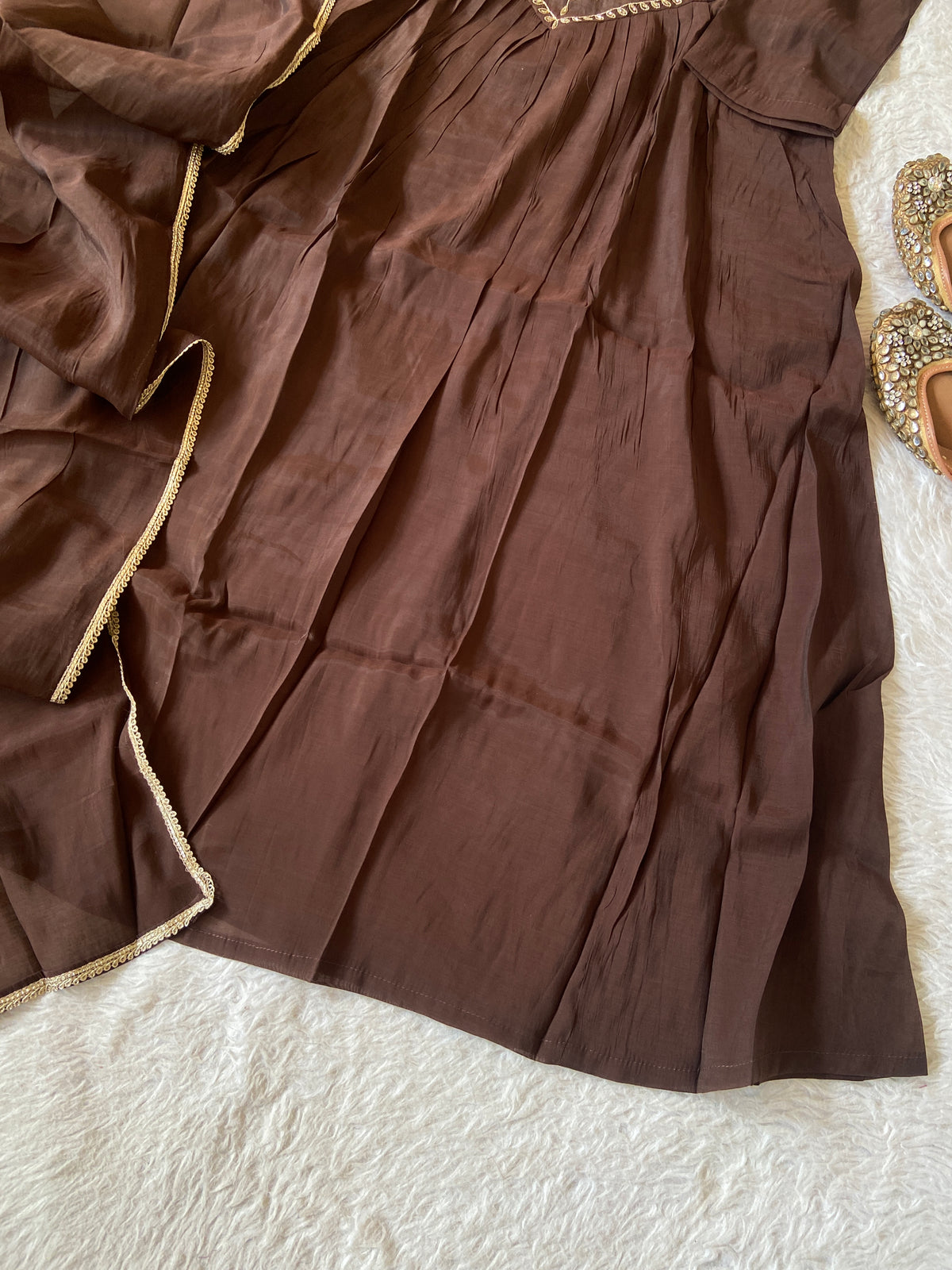 Embroidery Work Mul Chanderi ALine Kurti With Semi Palazzo And Dupatta. Silk Suit Sets For Women Online India. Shop the Latest Festive Summer Collection at Shivani Designer Kurti.