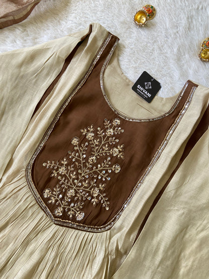 Beautiful Work In Neck, Aline Kurti With Semi Palazzo And Dupatta. Silk Suit Sets For Women Online India. Shop the Latest Festive Summer Collection at Shivani Designer Kurti.