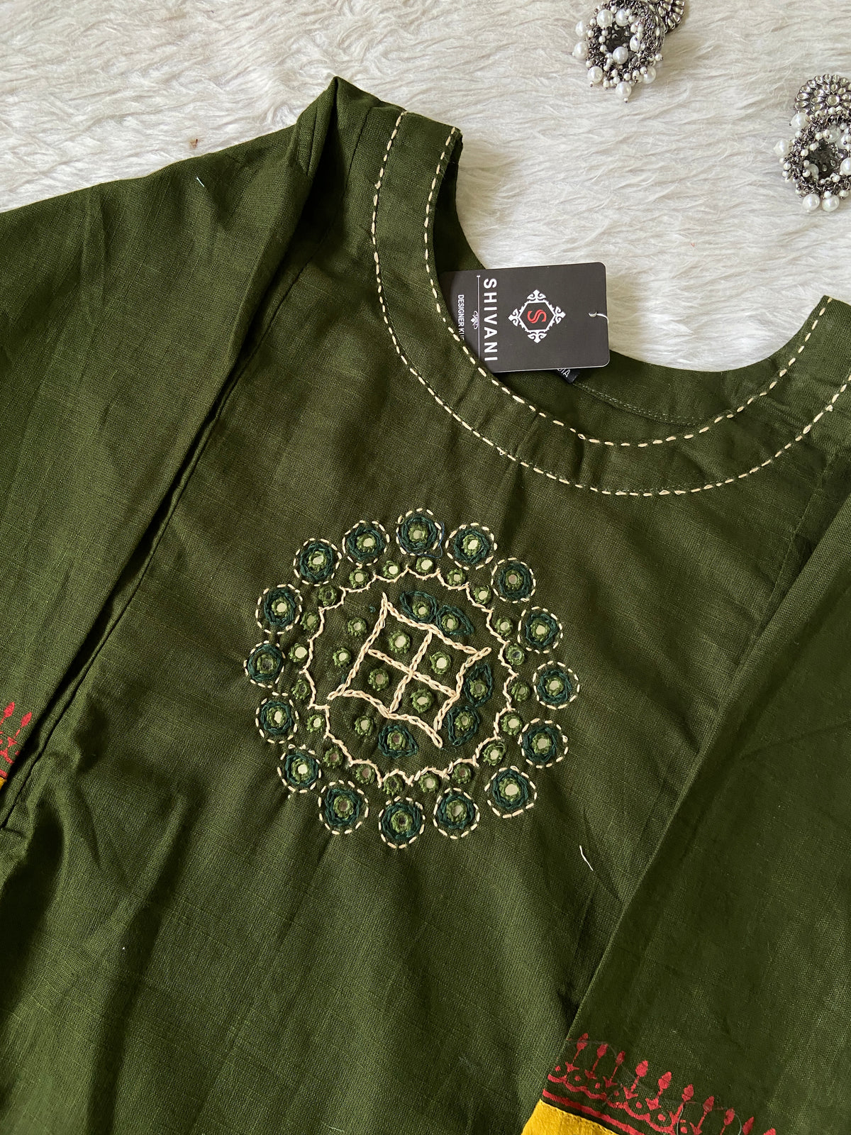 Real Mirror Work Cotton Aline Kurti And Palazzo (Gamthi Pair). Cotton Aline Kurti Sets For Women Online India. Shop the Latest Festive Summer Collection at Shivani Designer Kurti.