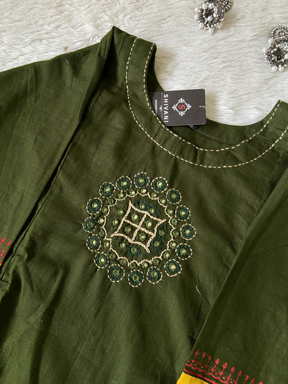 Real Mirror Work Cotton Aline Kurti And Palazzo (Gamthi Pair). Cotton Aline Kurti Sets For Women Online India. Shop the Latest Festive Summer Collection at Shivani Designer Kurti.