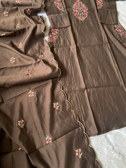 Roman Silk Aline Kurti With Pant And Dupatta. (No Lining). Silk Suit Sets For Women Online India. Shop the Latest Festive Summer Collection at Shivani Designer Kurti.