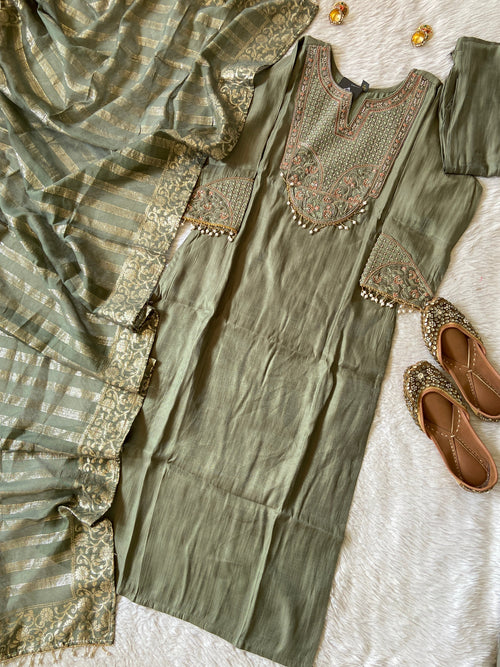 Heavy Embroidery Work Straight Kurti, Semi Palazzo And Dupatta. Silk Suit Sets For Women Online India. Shop the Latest Festive Summer Collection at Shivani Designer Kurti.