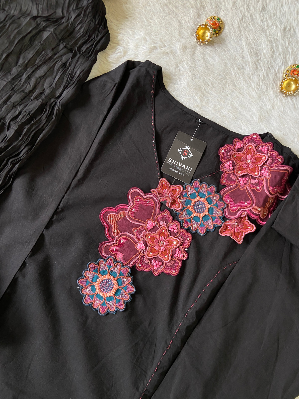 Embroidery Work Cotton Straight Cut Kurti With Pant And Dupatta. Cotton Suit Sets For Women Online India. Shop the Latest Festive Summer Collection at Shivani Designer Kurti.