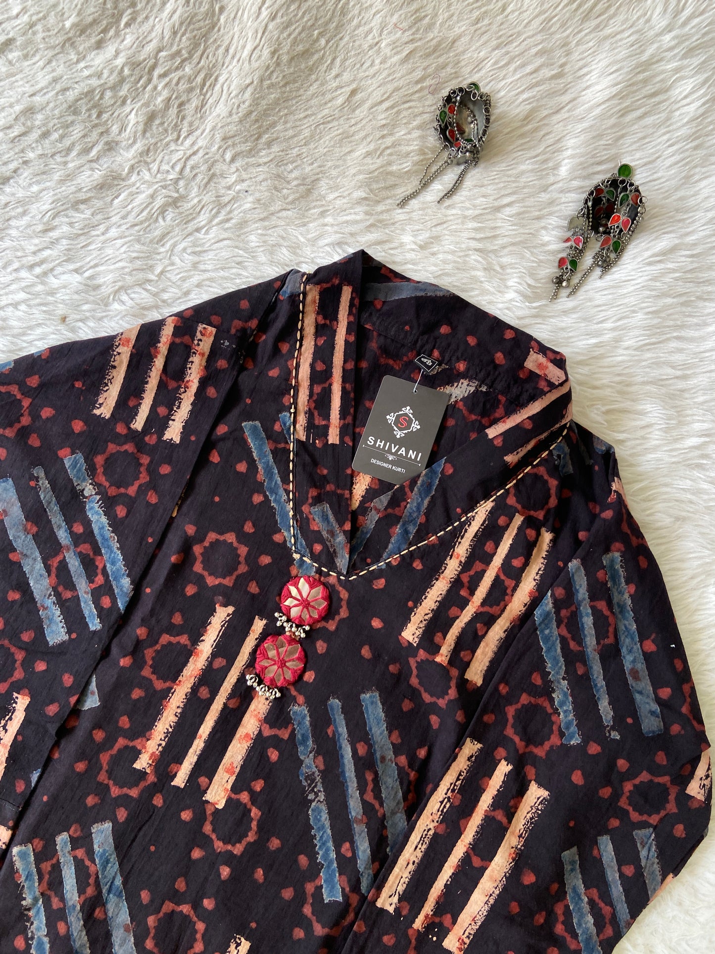 Cotton Midi, Cotton Aline Kurti With Mirror Work (Gamthi Kurti). Cotton Kurti For Women online India. Shop the Latest Festive Summer Collection at Shivani Designer Kurti.
