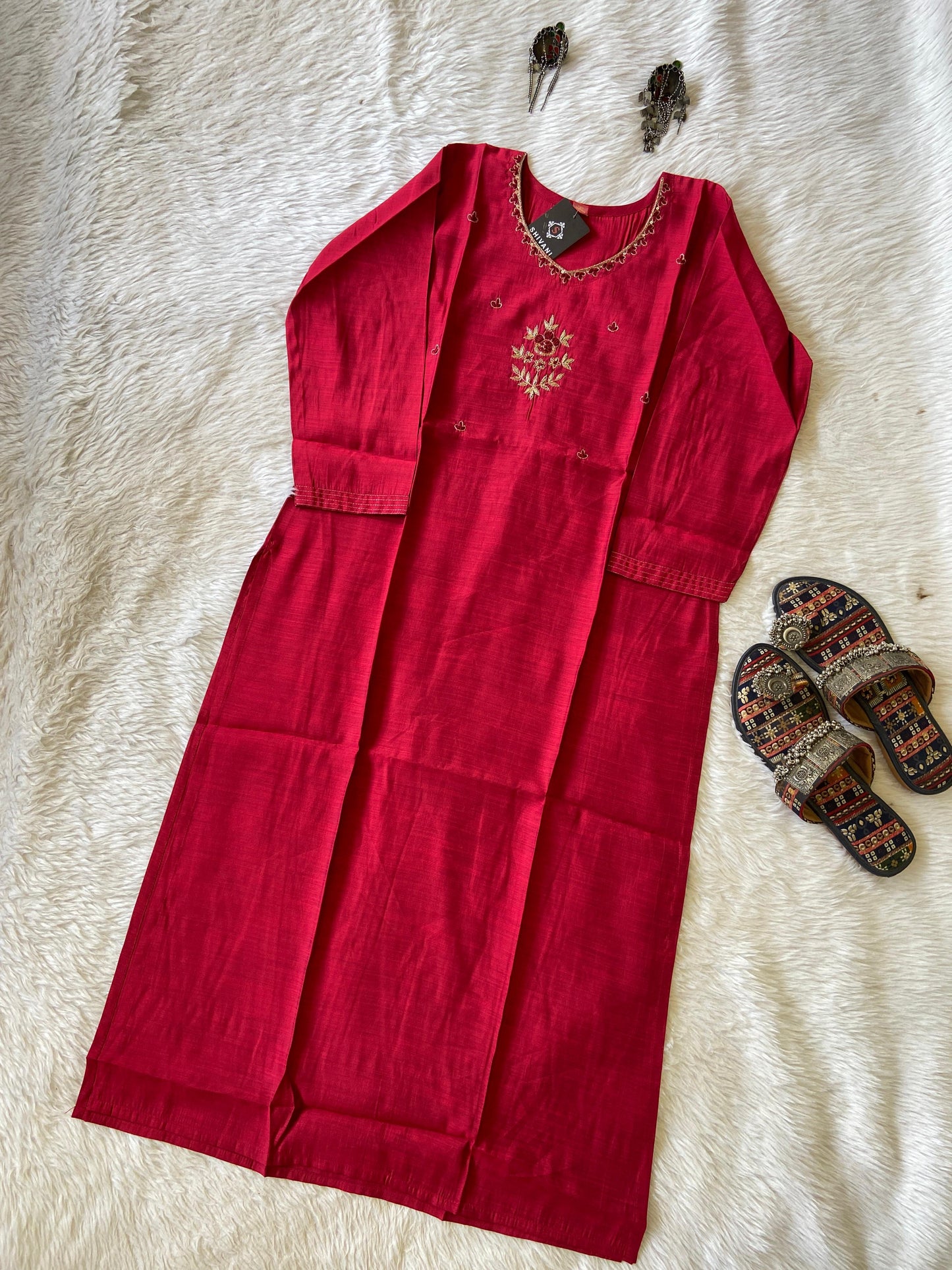 Handwork Silk Straight Cut Kurti For Women