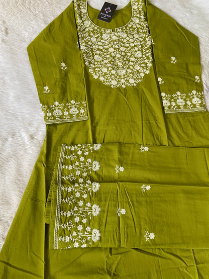 Embroidery Work Cotton Aline Kurti And Palazzo. Cotton Aline Kurti Sets For Women Online India. Shop the Latest Festive Summer Collection at Shivani Designer Kurti.
