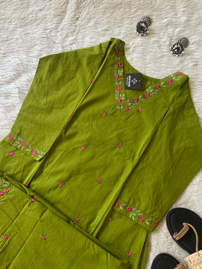 Flower Embroidery Work Cotton Aline Kurti With Palazzo. Cotton Kurti Sets For Women Online India. Shop the Latest Festive Summer Collection at Shivani Designer Kurti.