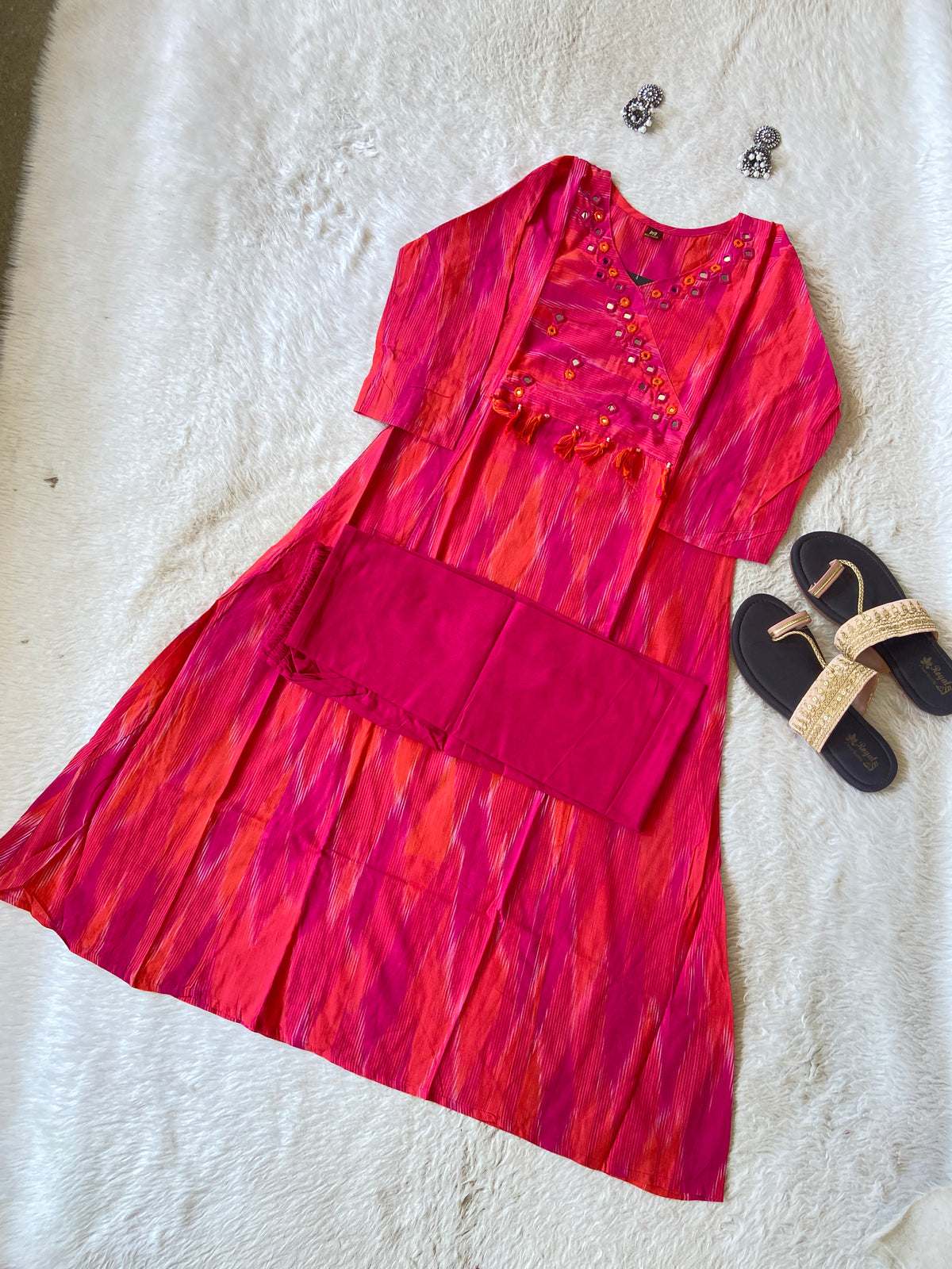 Ikkat Print Cotton Aline Kurti With Palazzo. Cotton Kurti Sets For Women Online India. Shop the Latest Festive Summer Collection at Shivani Designer Kurti.