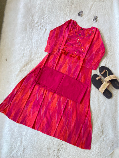 Ikkat Print Cotton Aline Kurti With Palazzo. Cotton Kurti Sets For Women Online India. Shop the Latest Festive Summer Collection at Shivani Designer Kurti.