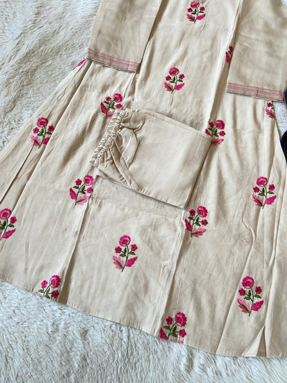 Embroidery Work Roman Silk Aline Kurti With Palazzo. Silk Kurti Sets For Women Online India. Shop the Latest Festive Summer Collection at Shivani Designer Kurti.