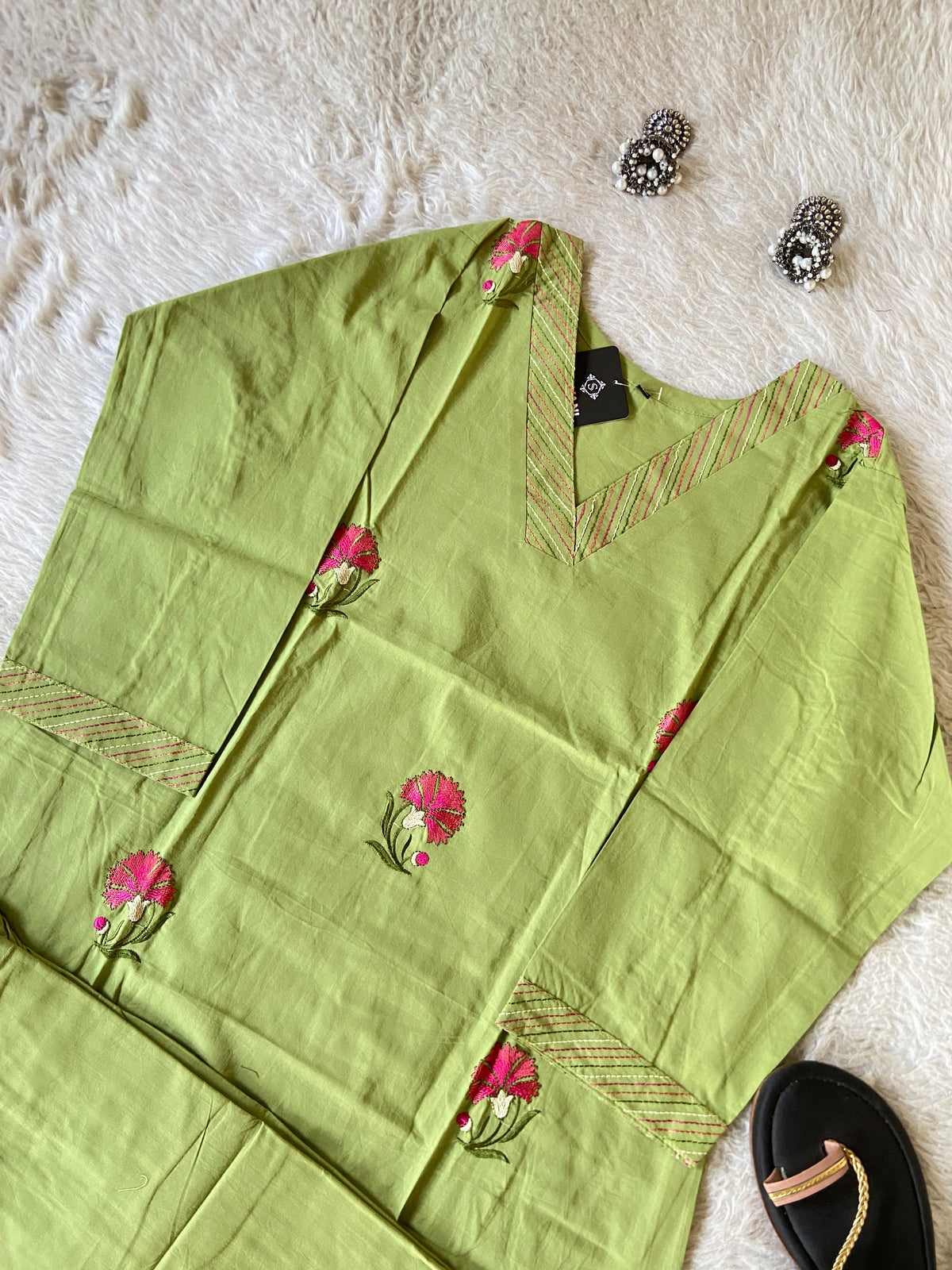 Embroidery Work Cotton Aline Kurti With Full Flair Palazzo. Cotton Kurti Sets For Women Online India. Shop the Latest Festive Summer Collection at Shivani Designer Kurti.