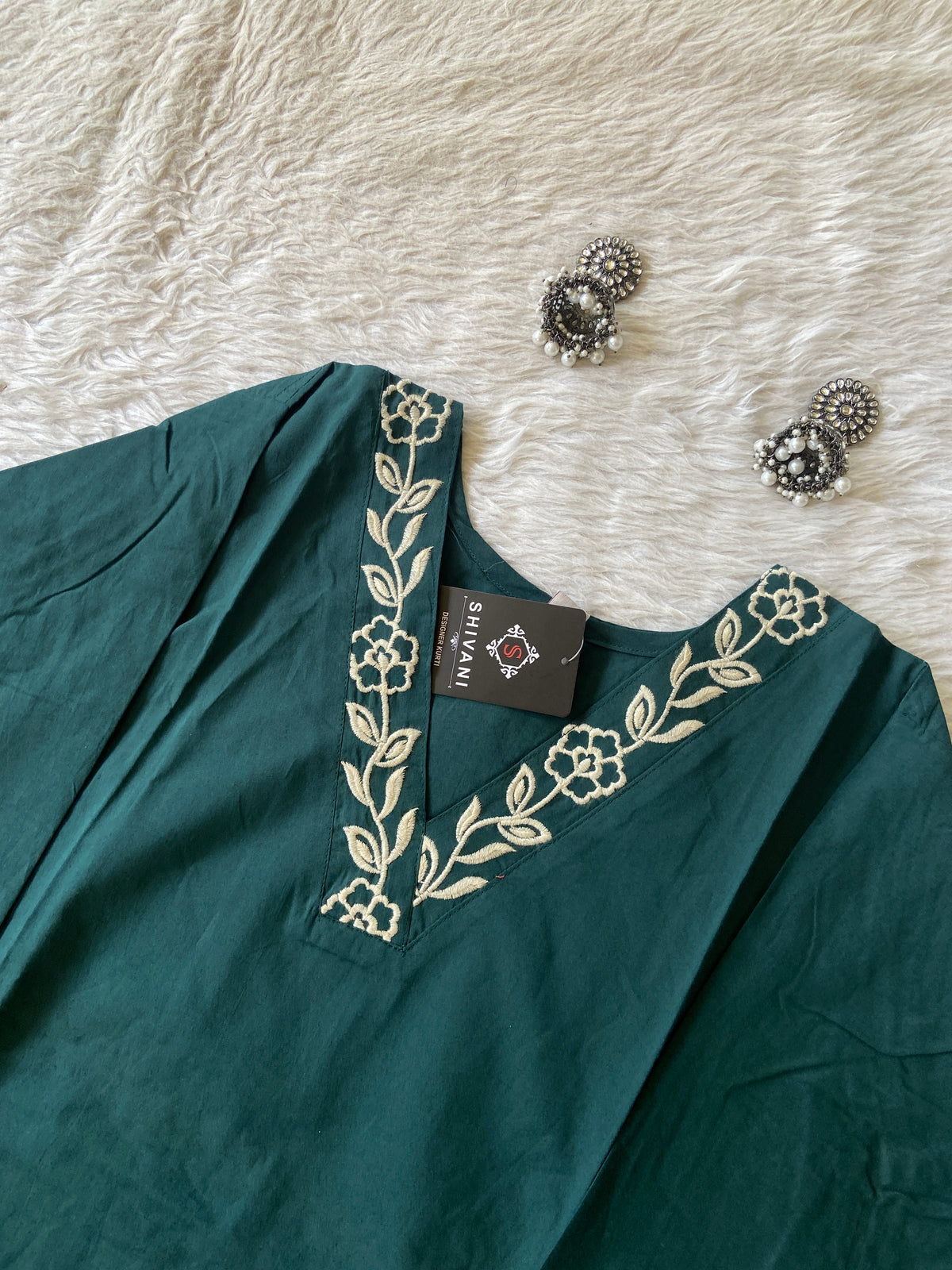 Flower Embroidery Work Cotton Aline Kurti With Palazzo. Cotton Kurti Sets For Women Online India. Shop the Latest Festive Summer Collection at Shivani Designer Kurti.