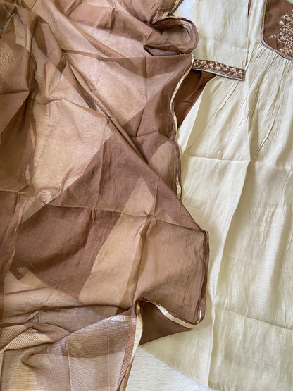 Beautiful Work In Neck, Aline Kurti With Semi Palazzo And Dupatta. Silk Suit Sets For Women Online India. Shop the Latest Festive Summer Collection at Shivani Designer Kurti.